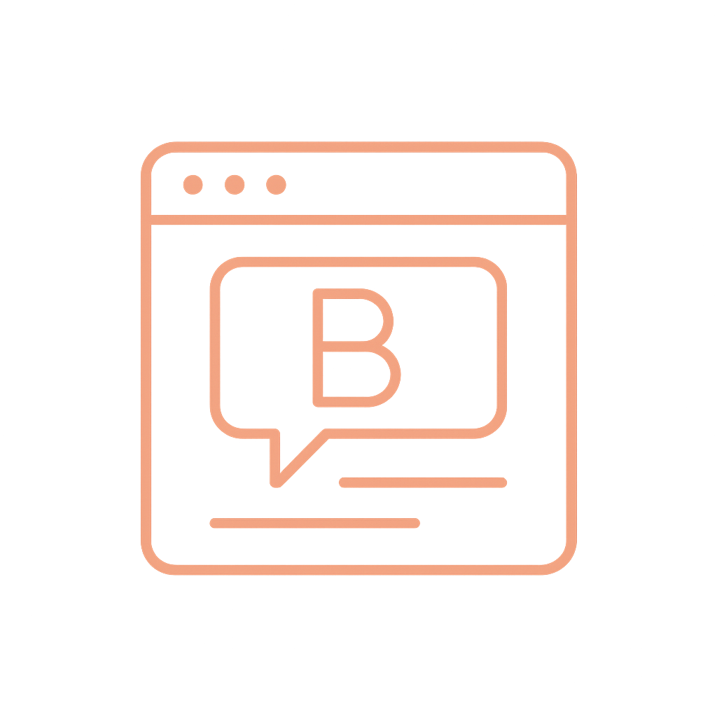 Ana Harmony Blog Icon – Coral Line Art Style Minimalist coral line-art icon representing a blog with a pencil and document – for Ana Harmony’s holistic wellness website.