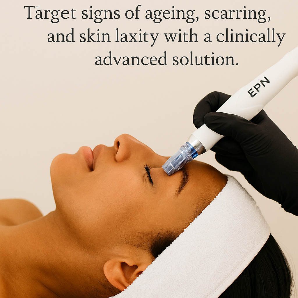 EPN Microneedling Skin Treatment – Ana Harmony Maidenhead Woman receiving EPN microneedling treatment on face in a calm skin clinic in Maidenhead