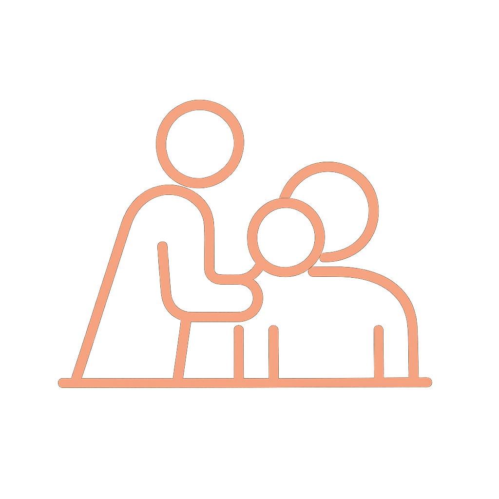 Skin Analysis Icon – Ana Harmony Minimalist neon-style icon representing skin analysis — a face profile with a scanning magnifier, glowing in coral-orange.